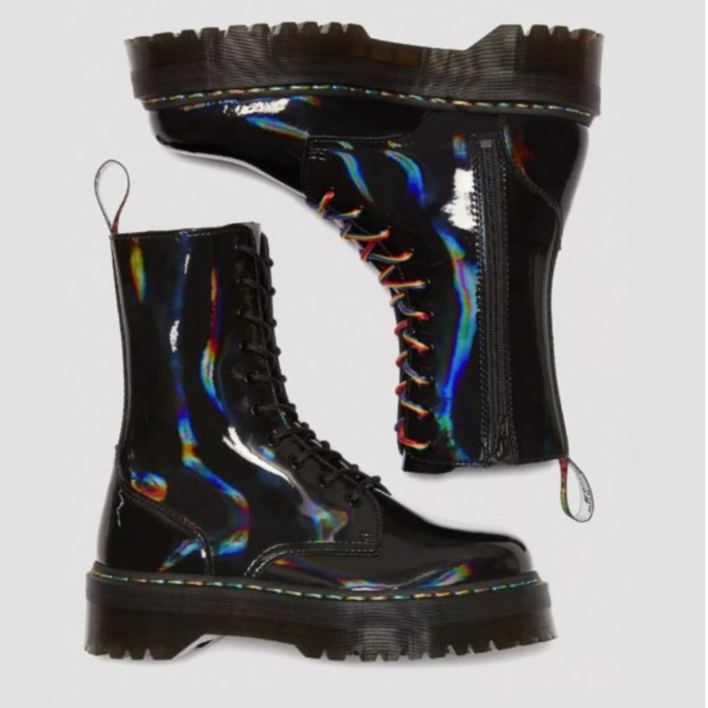 Dr. Martens Shiny Black/Rainbow Combat Boots